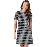 Allegra K Work Dress for Women Short Sleeve Vintage Houndstooth Above The Knee Dress