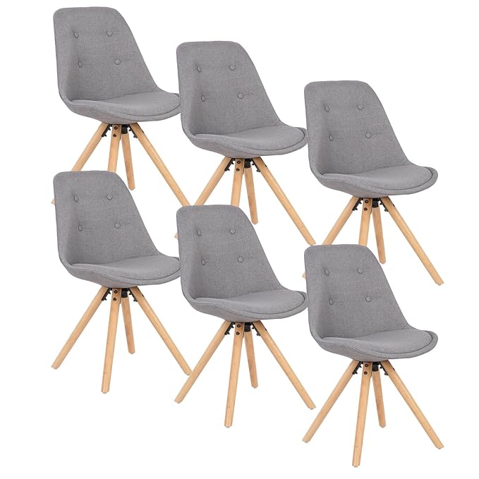 WOLTU® BH54gr-6 6 x Esszimmerstühle 6er Set Esszimmerstuhl, Sitzfläche aus Leinen, Design Stuhl, Küchenstuhl, Holzgestell, Gr