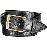 Genuine Full-Grain Cowhide Leather Dress Belt Solid Brass Gold Buckle 1-3/8'' or 1" Wide