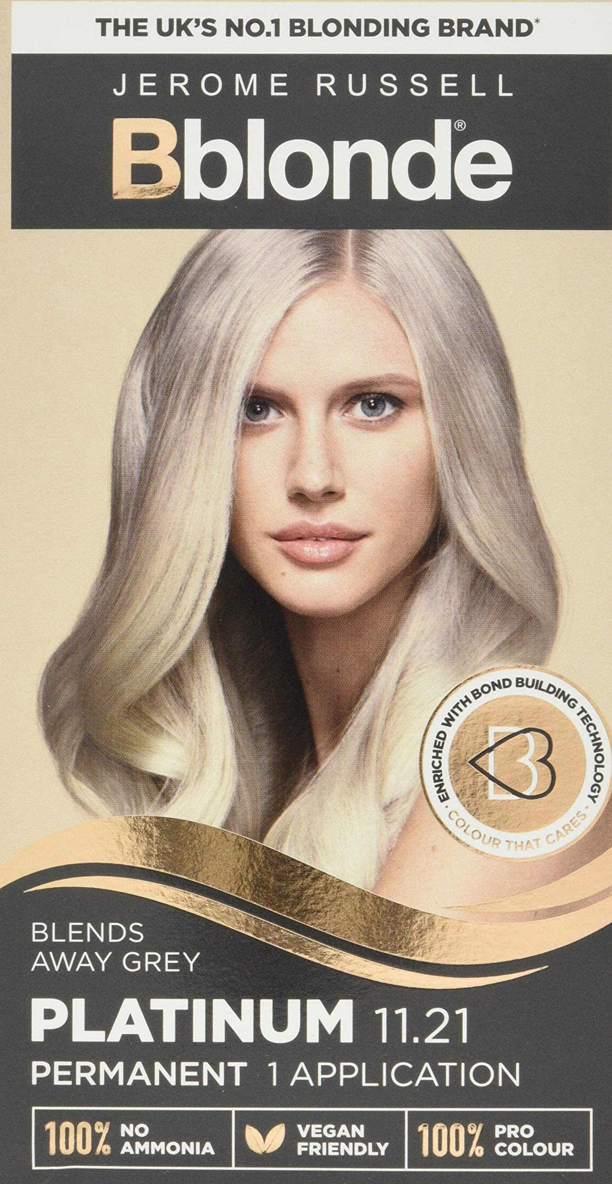 Jerome Russell Bblonde Platinum Permanent Hair Colour – Full Grey Coverage Hair Dye Kit for Pre-Lightened & Blonde Hair, Ammonia Free Hair Dye with Brazil Nut oil