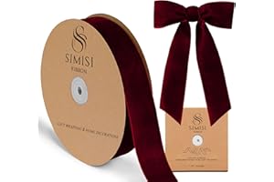 SIMISI RIBBON Burgundy Velvet Ribbon 1.5'' 25 Yards for Christmas Tree, Gift Wrapping, Flower Bouquet, Wreath Decorations, Bow Making