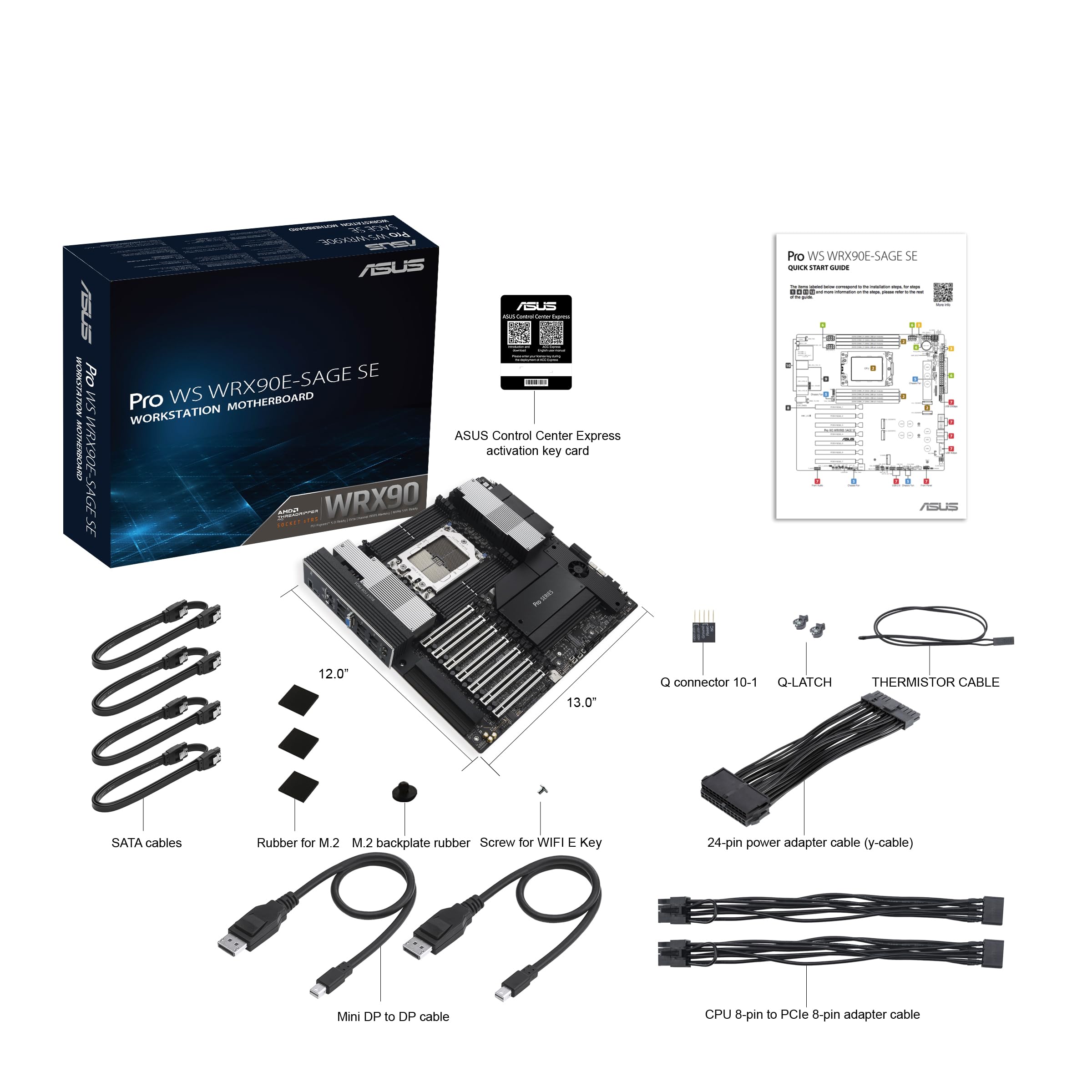 ASUS Pro WS WRX90E-SAGE SE EEB Workstation Motherboard, AMD Ryzen™ Threadripper™ PRO 7000 WX-Series, ECC R-DIMM DDR5, 32 Power-Stage,7xPCIe 5.0x16, PCIe 5.0 M.2, 10Gb & 2.5Gb LAN, Multi-GPU Support