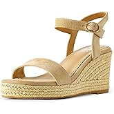 DREAMCIA Espadrilles Wedge Platform Sandals for Women Strappy Ankle Strap Buckle Open Toe Sandals Dressy Shoes Summer