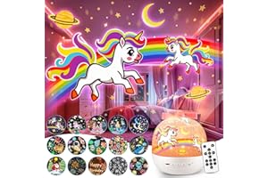 Pikoy Unicorn Toys for Girls Gifts, 15 Films+15 Lullaby Sound Machine for Kids Night Light Projector, Remote+Rechargeable Night Light for Kids Gifts, 360 °Rotation Princess Mermaid Toddler Girl Toys