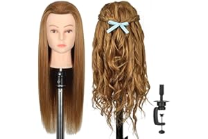 ZOMOI Mannequin Head, Mannequin Head Human Hair, 80% Real Hair for Hairdresser Practice Cutting Braiding Hair Styling with Clamp Holder and Tools