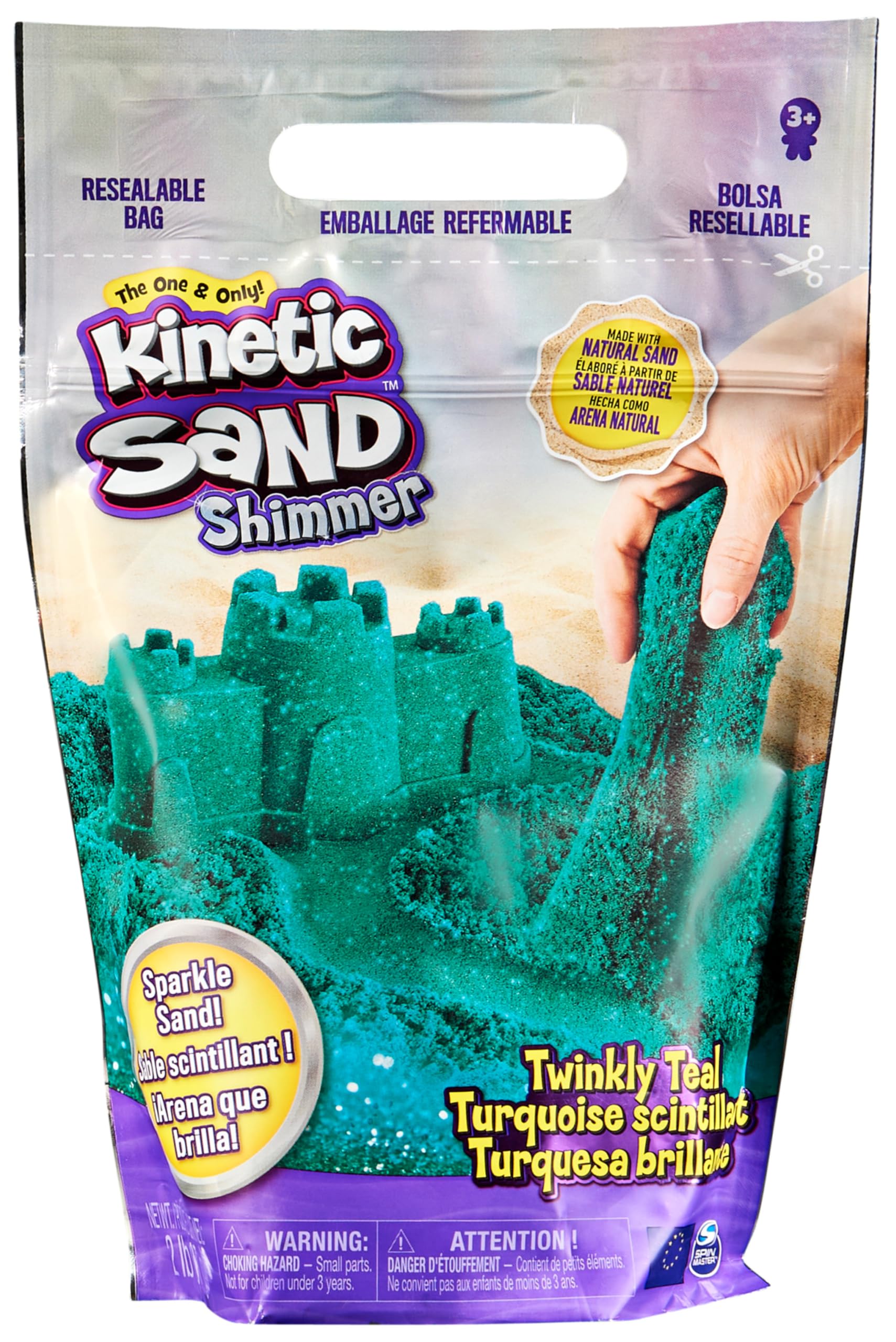 Kinetic Sand, Twinkly Teal 907g Bag of All-Natural Shimmering Sand for Squishing, Mixing and Moulding