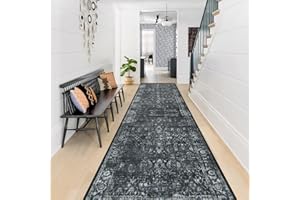 Morebes Black Vintage Washable Rug Runners for Hallways 10 Feet Non Slip, Distressed Non Skid Kitchen Runner Rug Indoor Long Carpet for Hall Foyer Entryway Entrance Playroom Bathroom