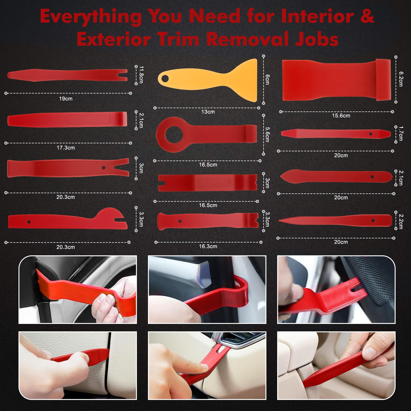 KAOLALI Auto Demontage Werkzeuge, 330 Stück Fahrzeug Demontage Zierleistenkeile Innen-Verkleidung Hebelwerkzeug, Montage-Werkzeugset, Clip-Demontage, Car Panel Removal Tool Autotür (Rot) 3