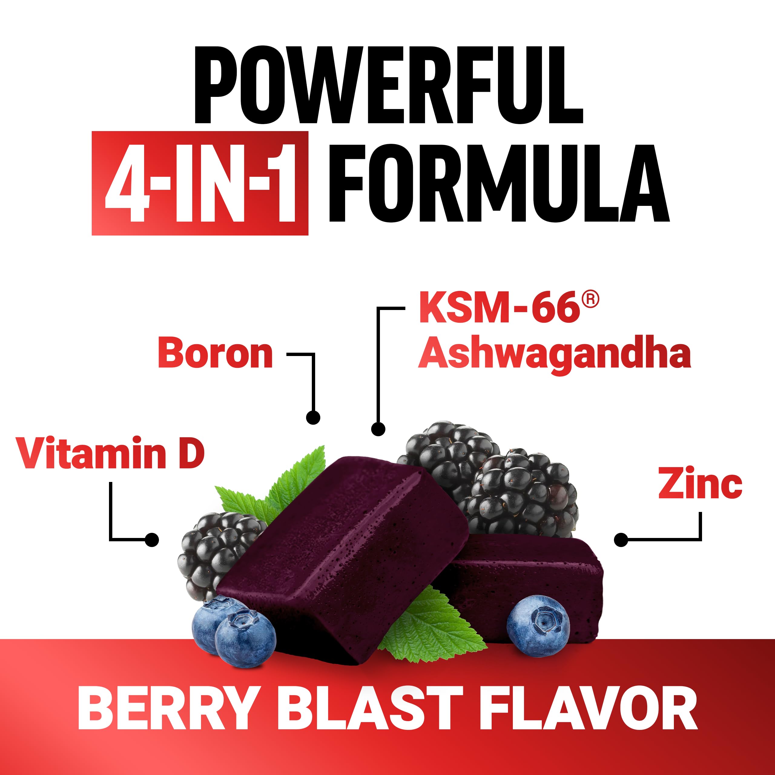 FORCE FACTOR Test X180, Testosterone Support for Men with Clinically Studied KSM-66 Ashwagandha, Boron, Vitamin D & Zinc, Support Testosterone & Performance, Berry Blast, 60 Soft Chews