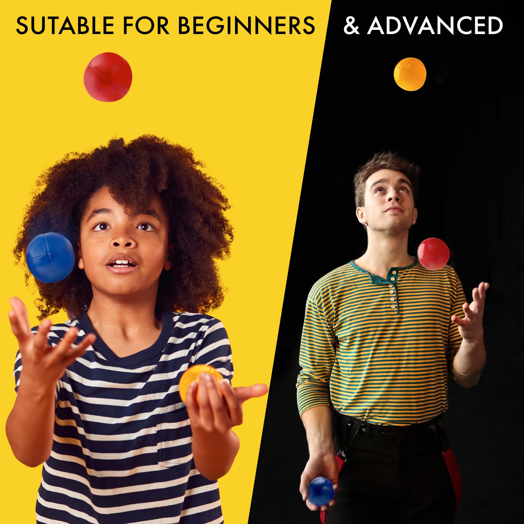 Covelico Juggling Balls, Set of 3 Vibrant Juggling Balls for Beginners - Learn to Juggle with Juggle Balls Suitable for Kids, Teens, & Adults. Beginner & Professional Kit - Stylish Bag & Instructions