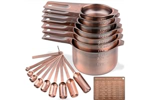 Smithcraft Measuring Cups and Spoons Set, Copper Measuring Cups and Spoons Set for Dry & Liquid, Metric&US 7 Stainless Steel 