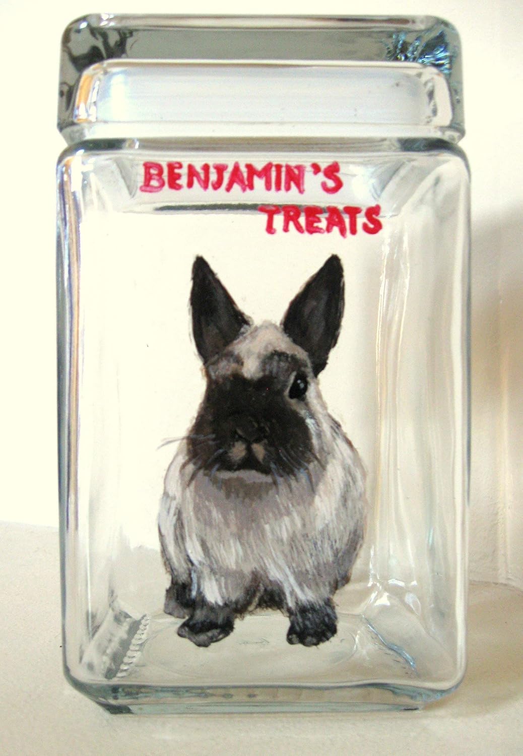 Custom Rabbit Treat Jar, Rabbit Food Container, Bunny Treat Holder, Painted Woodland