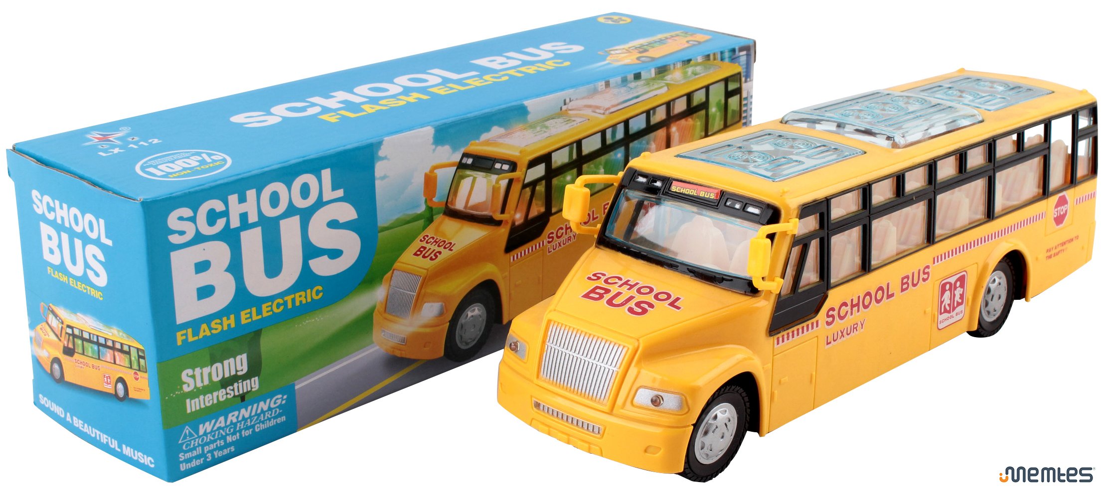 Memtes Electric Yellow School Bus Toy with Flashing Lights and Music