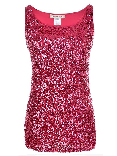 Anna-Kaci Sparkle & Shine Glitzer Paillette ärmellos Boot-Ausschnitt Tank Top