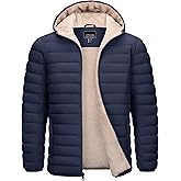 Cotrasen Mens Puffer Jacket Sherpa Lined Water Resistant Hooded Full Zip Mid-Weight Warm Insulated Winter Coat