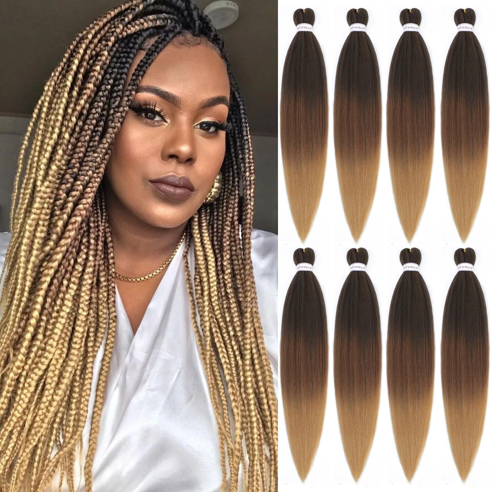 Photo 1 of Alrence Pre Stretched Braiding Hair Long Braid 16 Inch 8 Packs Professional Braiding Hair Extensions Synthetic Crochet Twist Braids (16 Inch, 1B/30/27)