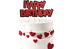 Ercadio 1 Pack Double Layers Happy Birthday Cake Topper Black and Red Glitter Celebrating Birthday Cake Pick Baby Shower Kids Birthday Party Horror Theme Decorations Supplies