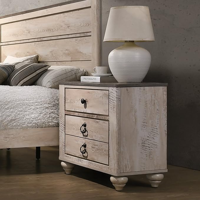 Amazon Com Roundhill Furniture Imerland Contemporary 3 Drawer Patched Wood Top Nightstand 29 8 W X 18 25 D X 26 13 H Furniture Decor