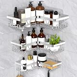 KEGII Corner Shower Caddy No Drill Stick On Silver Stainless Steel
