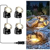 POPOSOAP LED Pond Lights 4-Head, IP68 Waterproof Underwater Lights with 8H Timer Function, 90° Rotatable Design & Gravity Bas
