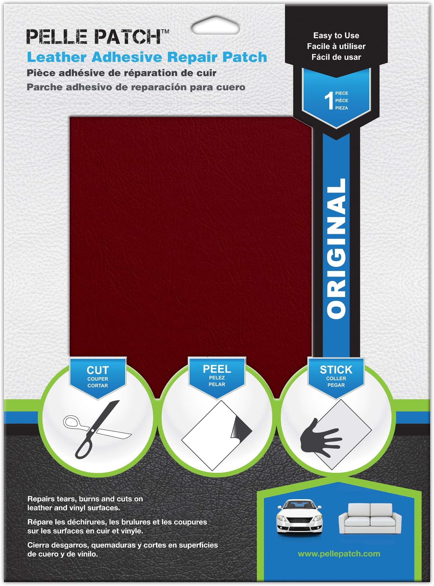 Pelle Patch - Leather & Vinyl Adhesive Repair Patch - 25 Colors Available - Original 11x16 - Red