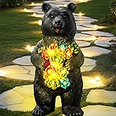 Thyle Solar Black Bear Decor Bear Garden Statue with Succulent and LED Lights Resin Figurine Light Decor for Outdoor Patio Yard Decoration Housewarming Gift for Grandma Women Mom