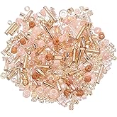 uxcell 2000Pcs Mixed Glass Beads, 2-4 mm Mini Tube Bugle Loose Crafts Beads with Hole, Bulk Spacer Bead for Earring Bracelet Necklace Jewelry DIY Craft Making, Champagne