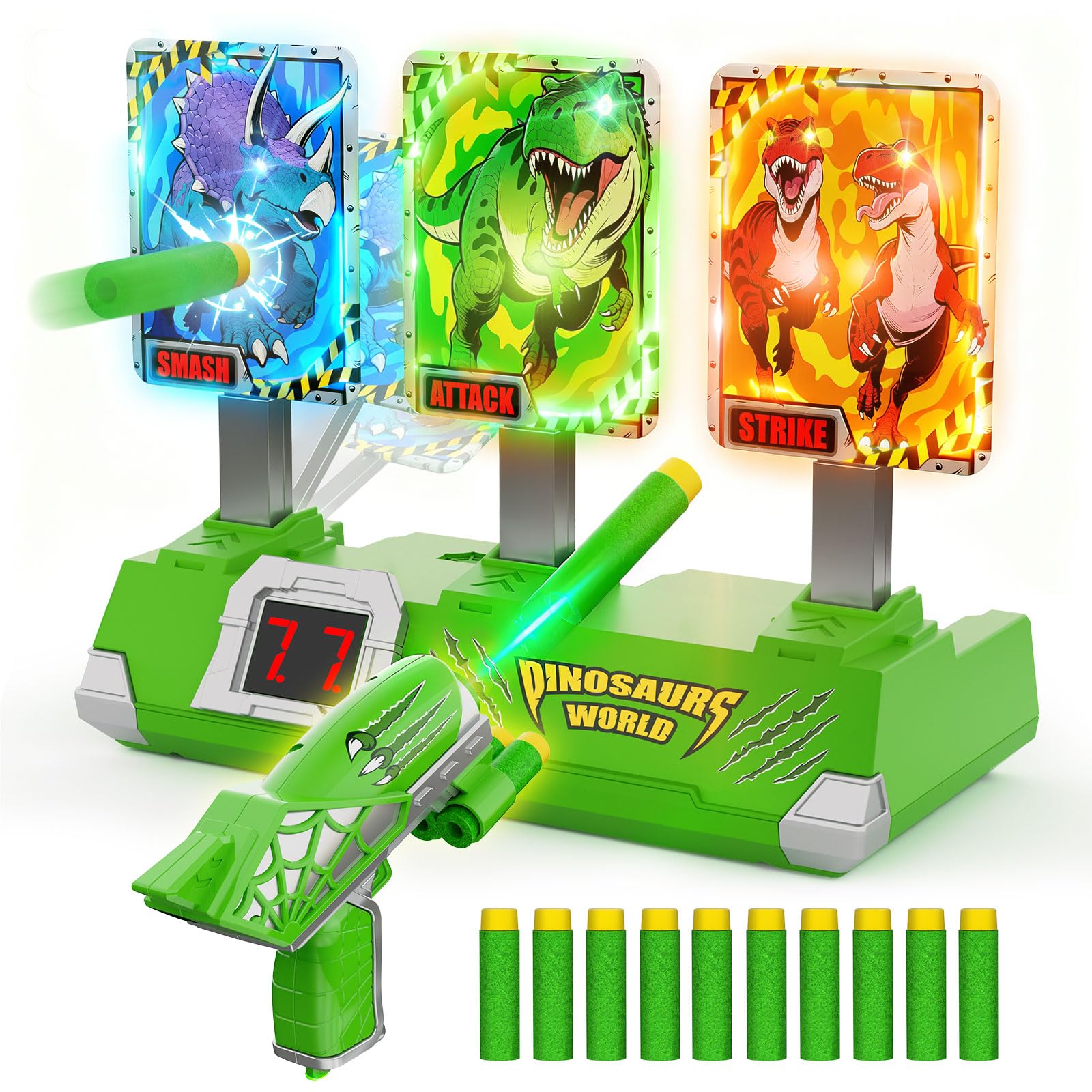 Dinosaur Toys for 3-12 Year Old Boys, Shooting Games w Light Up Electronic Targets with Toy Gun Pistol, 4 5 6 7 8 9 10 Year Old Boys Gifts, Kids Toys Age 3-12 Easter Gifts for Kids Birthday Present