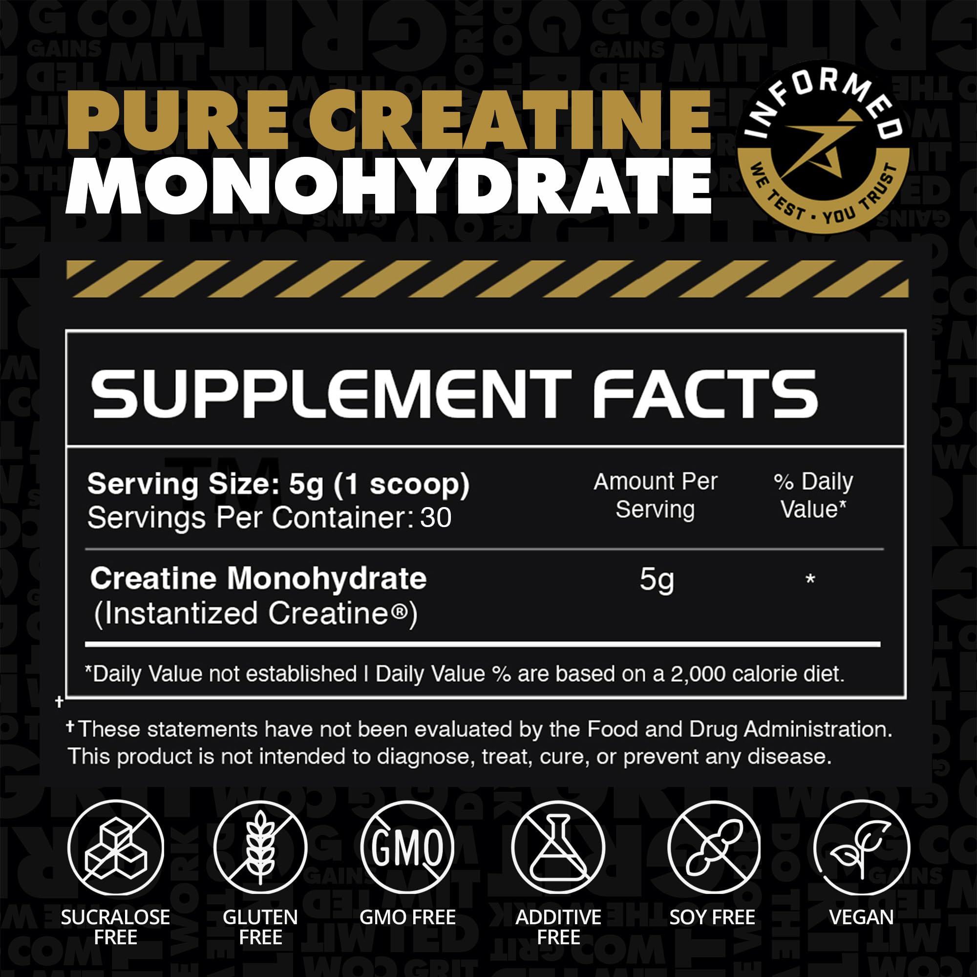 Gains in Bulk Instantized Creatine Monohydrate for Women and Men, Soluble Creatine Powder, Supports Muscle Building, Strength and Performance, Bodybuilding Supplements, Unflavored, 30 Servings