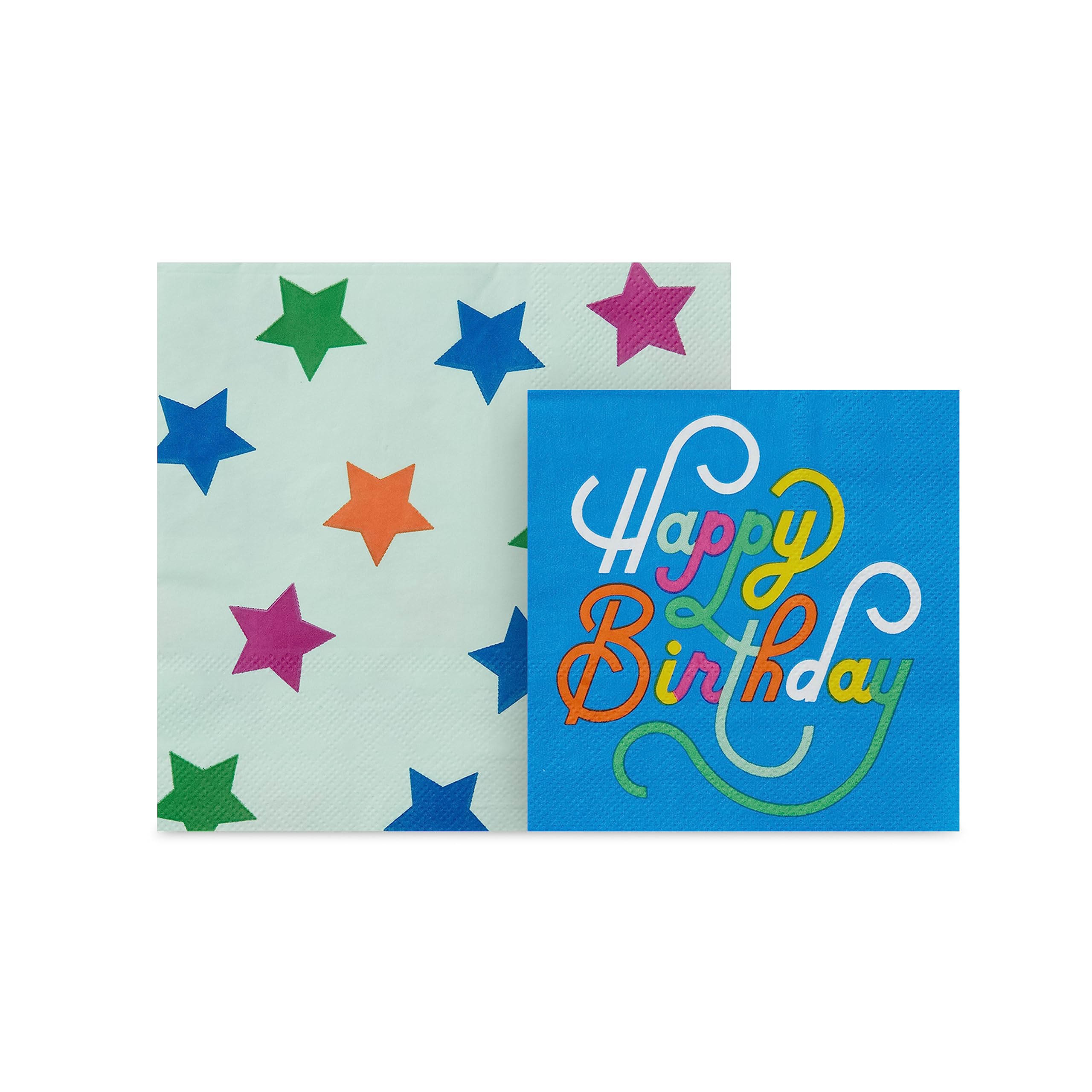 Hallmark Blue and Mint Green Birthday Party Supplies (16 Square Dinner Plates, 16 Square Dessert Plates, 16 Beverage Napkins, 16 Dinner Napkins) Stars and Candles