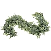 GlimLit 6ft Real Touch Cedar Garland Artificial Realistic Christmas Greenery Pine Garland with 150 Cedar Branches for Mantle, Fireplace, Table, Stairs, Doorframe, Window, Outdoor Indoor Xmas Decor