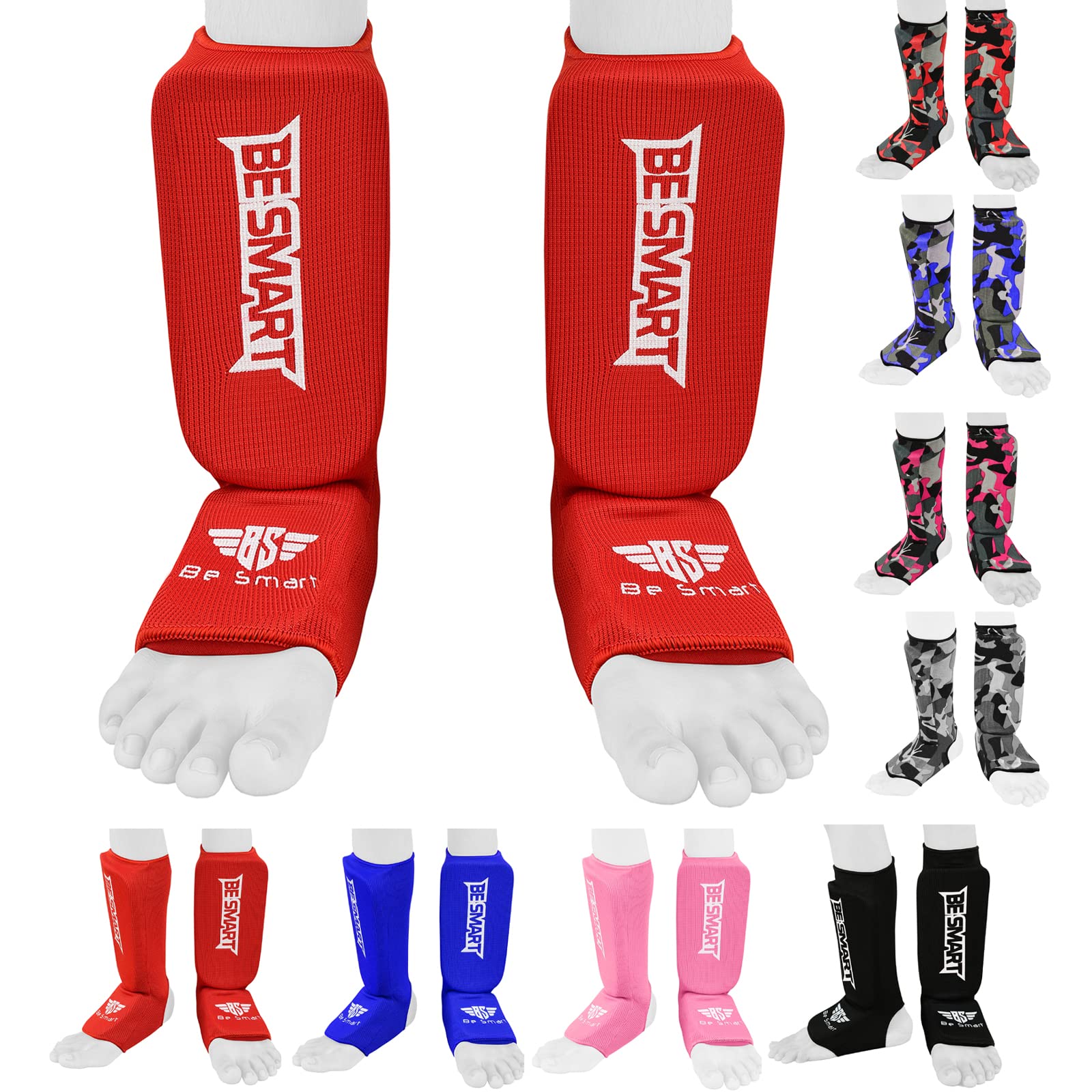 BE SMART INTERNATIONAL LTD Kids Kick Boxing Shin Protectors/Guard Foot Pads Junior Shin Instep Children (Red, XXS (9 to 13 Years))