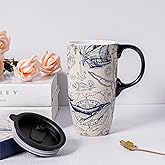 Topadorn 17oz Ceramic Travel Mug with Lid & Handle, Porcelain Coffee Cup with Gift Box, Dishwasher & Microwave Safe, for Latte,Tea, Cocoa, Milk, Home & Office