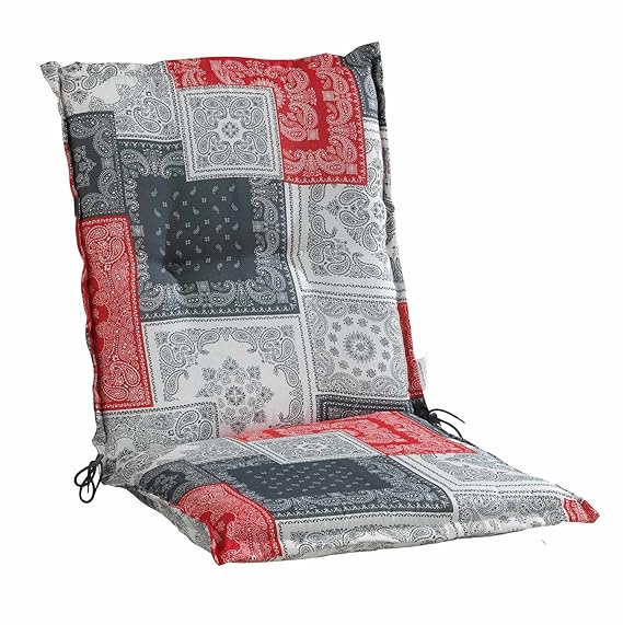 Sesselauflage Sitzpolster Gartenstuhlauflage für Niederlehner ANNEKE | B 50 cm x L 100 cm | Rot-Grau | Polyester | Baumwolle
