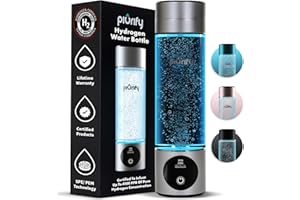 PIURIFY Hydrogen Water Bottle Generator - Up to 4100+ PPB Concentration - SPE/PEM Technology - Certified H2 Generator - Portable Athletic Performance & Hydration System - 6-Hour Hydrogen Retention (Silver)