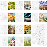 Sherr 10 Pcs Pre Drawn Canvas for Painting Preprinted Stretched Cotton Canvas for Adults Pre Drawn Outline for Valentines Couple Date Night Sip and Paint Party Favor(Scenery,8 x 10 Inch)