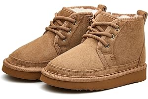 EasyStar Girls and Boys Winter Lace-Up Warm Fur Lining Ankle Boots with Side Zipper