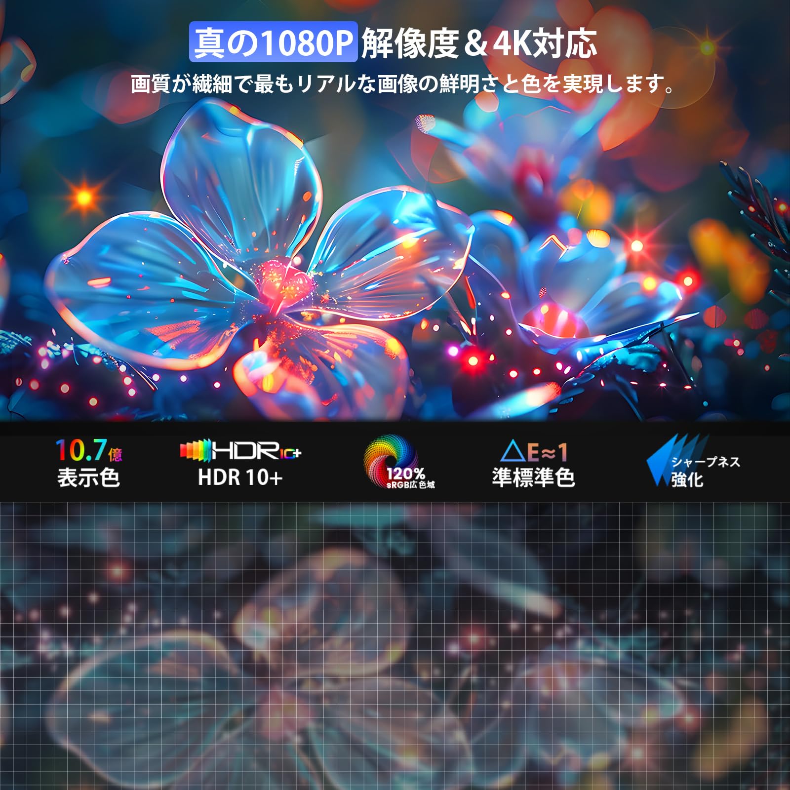 Projector, 13,000 Lm, Ceiling Projection, 1080P, WIFI6, Automatic Keystone Correction, 4K Compatible, Bluetooth 5.3, Small, Home Projector, Built-in Stand, Built-in HiFi Speaker, Short Range