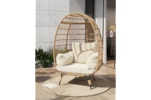 Oversized Wicker Egg Chair with Ottoman & Thick Cushion, Comfortable Rattan Egg Shaped Lounge Chair for Indoor & Outdoor Use,