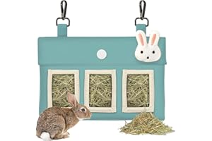 SKYJORMY Rabbit Hay Feeder, Bunny Hay Bag for Rabbits,Rabbit Feeder Fabric Bag Feeder Storage Bag,3 Holes Cotton Canvas Fabric Hanging Hay Feeder Bag for Small Animal,Hay Guinea Pig(Macaron Green)