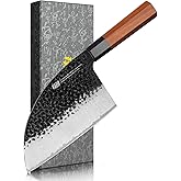 FINDKING Dynasty Series Serbian Chefs Knife with Leather Sheath, Heavy Duty Meat Cleaver, 9Cr18MoV High Carbon Steel Blade, African Rosewood Octagonal Handle, for Meat, Chicken Bones, 6.5 Inches