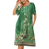 VTUOFC House Dresses for Women with Pockets Floral Cotton Nightgowns Short Sleeve Moo Moos for Women Mumu Moomoo Dress Green Floral L