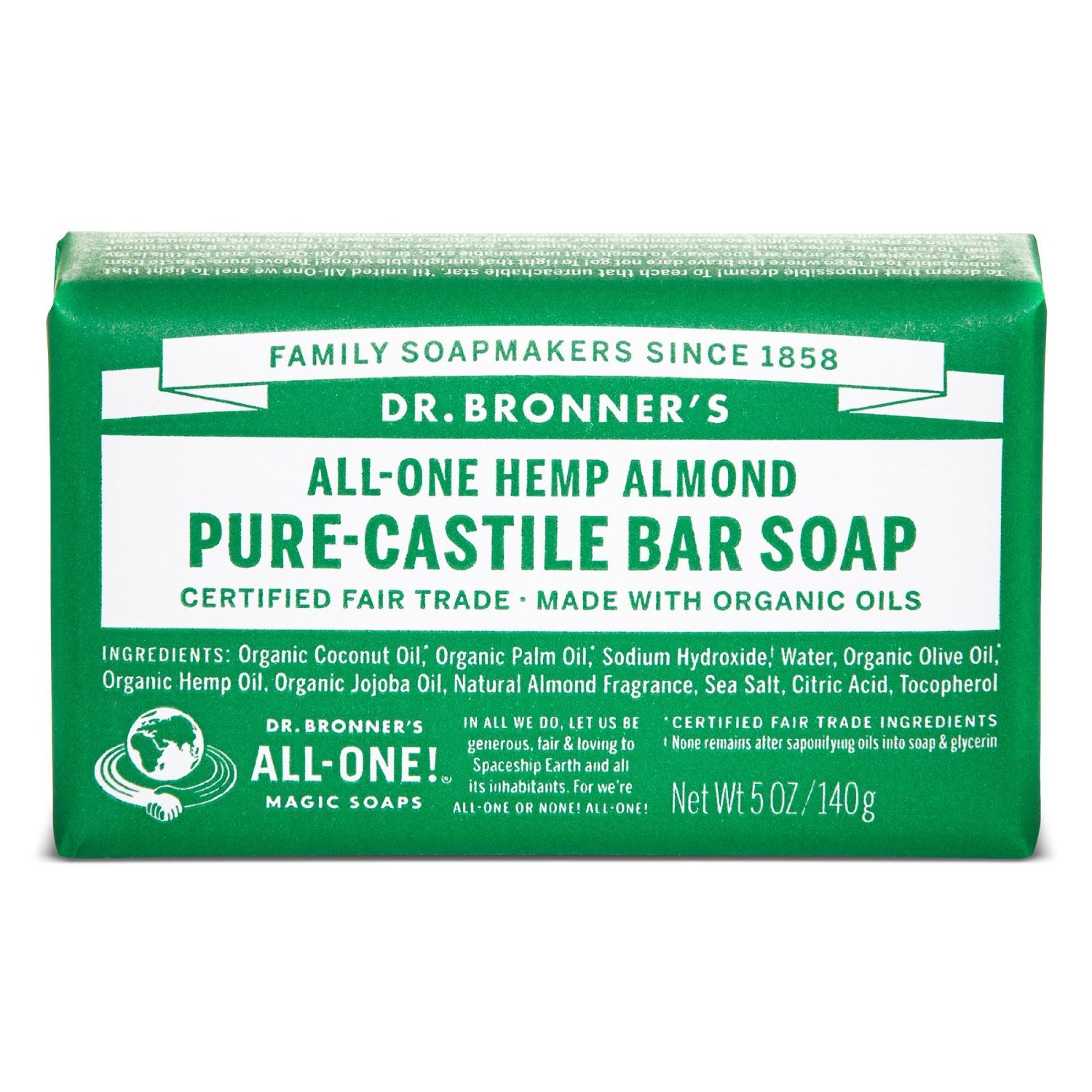 DR BRONNERS Organic Almond Soap Bar 140g (PACK OF 2)