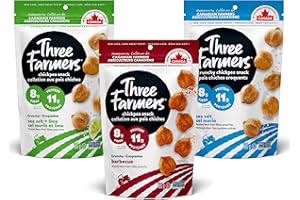 Three Farmers – Roasted Chickpeas Variety Pack | Sea Salt & Lime, Barbecue, & Sea Salt | 3 Pack – 120g | Gluten-Free | Vegan 