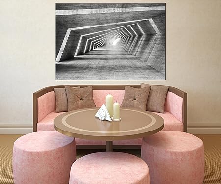 wandmotiv24 Wandbild Glasbild beleuchteter Beton-Korridor Wandmotiv WB0794 Aluminium gebürsted - XL - 120x84cm (BxH)