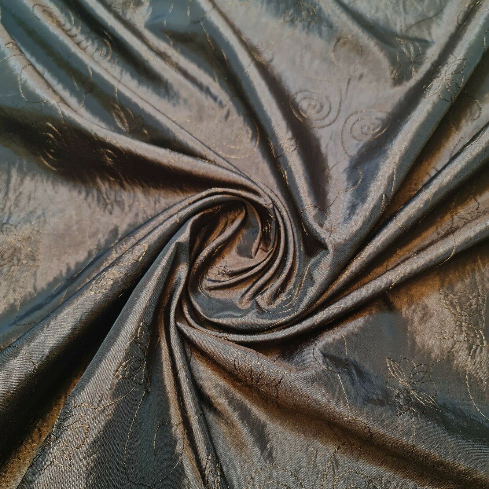 Embroidery Faux Silk Taffeta Dress Craft Cushion Curtain Fabric 58" (Brown, 2 Meter)