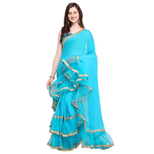 Womanista Womens crepe with Blouse Piece 7510 Sarees (FS9794_ Turquoise Blue_ Onesize)