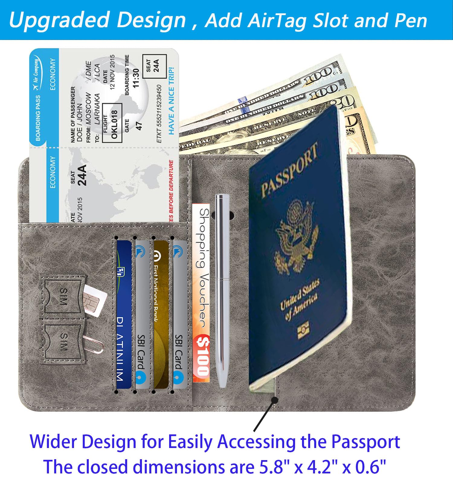 Airtag Passport Holder Cover Wallet Travel Essentials RFID Blocking Leather Card Case International Must Haves Travel Accessories for Women Men(119#Grey)