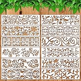 12 Pieces Border Stencils for Painting, Reusable Leaf Template for Painting, Furniture Cake Decorative Floral Stencils for Wall DIY Art Craft Canvas Fabric Wood Home Decor