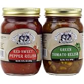 Amish Wedding Foods Green Tomato Relish &amp; Sweet Red Pepper Relish Variety 2-Pack, 15 oz. Jars